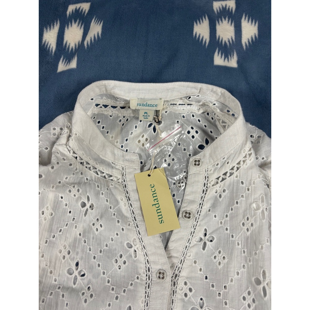Sundance White Eyelet Lace Tiered Midi Dress Sleeveless Button Front Boho New - Picture 10 of 12